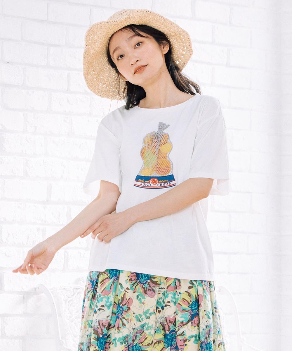 【大きいサイズ】 9号・15号(M・3L) トロンプルイユフルーツTシャツ／サブストリート（sab street）｜丸井（マルイ）店
