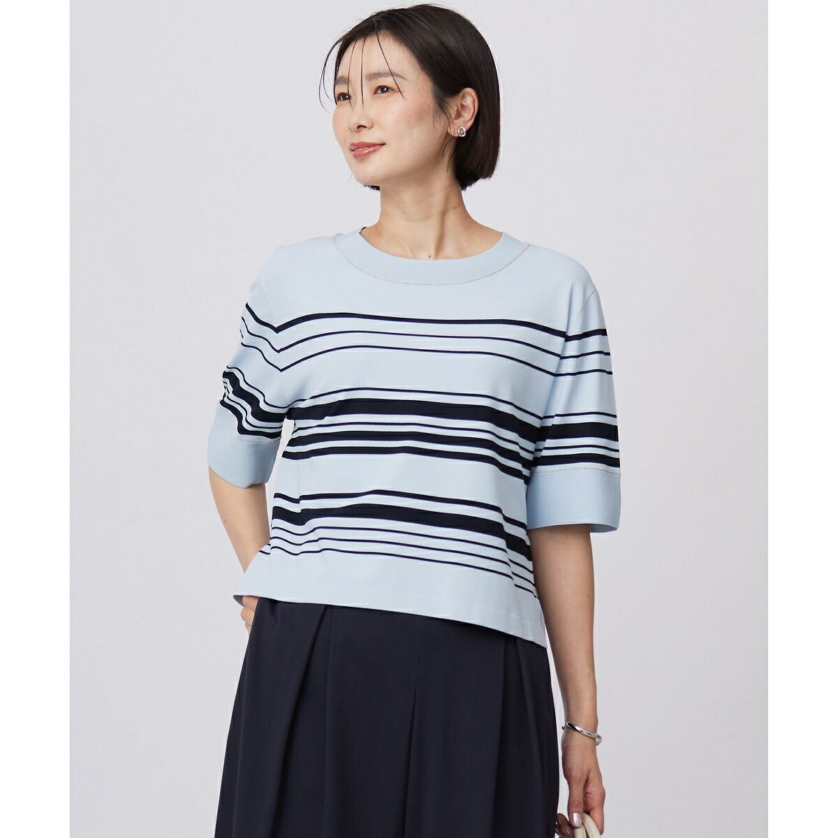 【洗える】RAYON ELITE STRETCH ボーダー ニットT／Ｊプレス（J.PRESS）