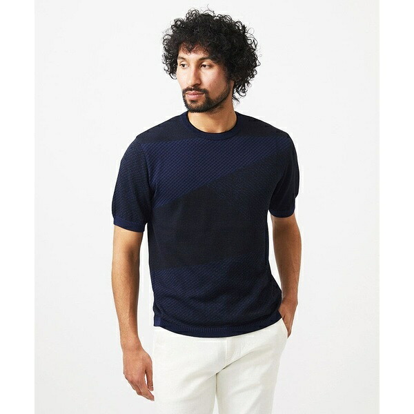 ダイアゴナル柄クルーネック半袖ニット/ミッシェルクランオム(MICHEL KLEIN HOMME)|丸井(マルイ)店