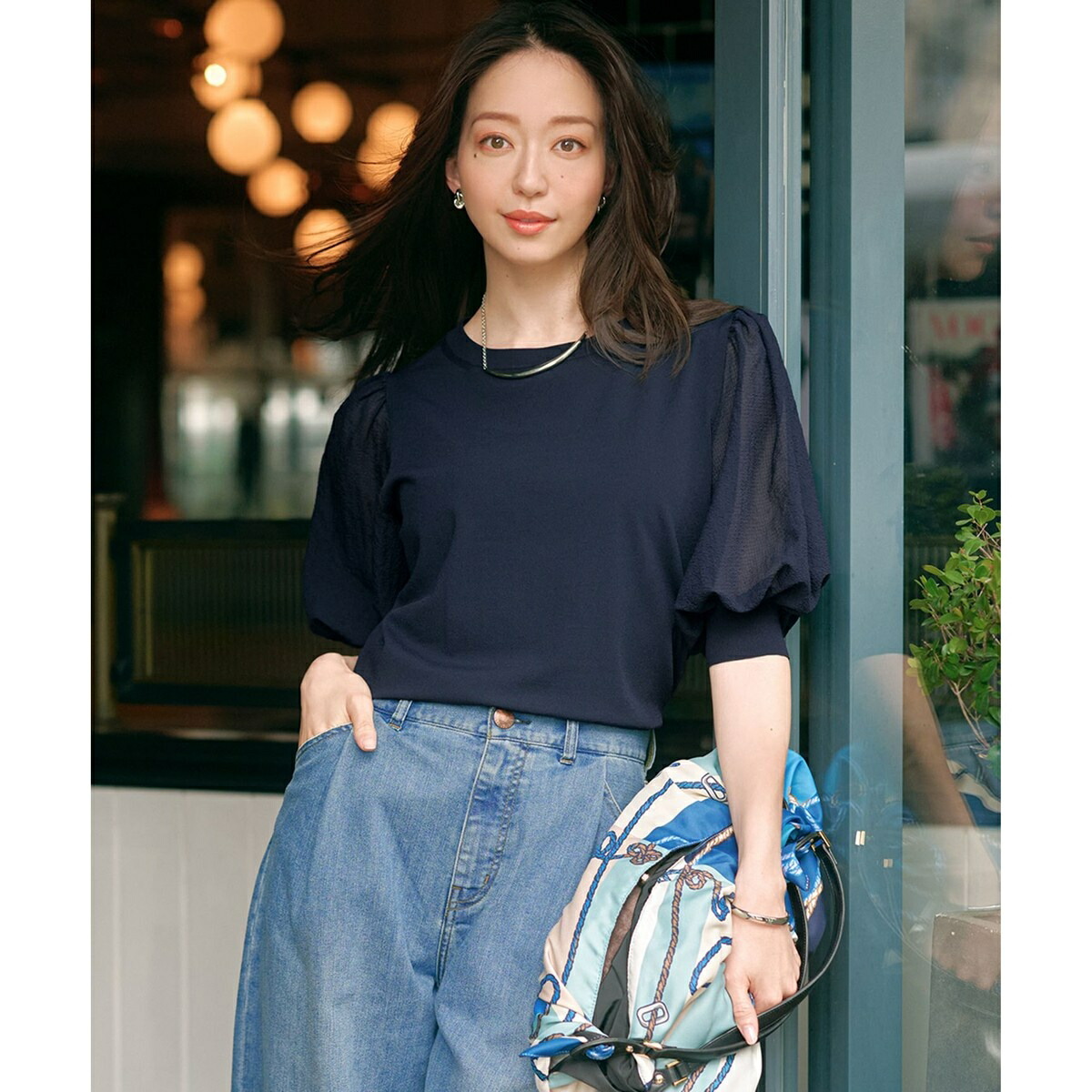 【洗える】シアーチェッククロスコンビ ニット／23区（23KU） 9,504円