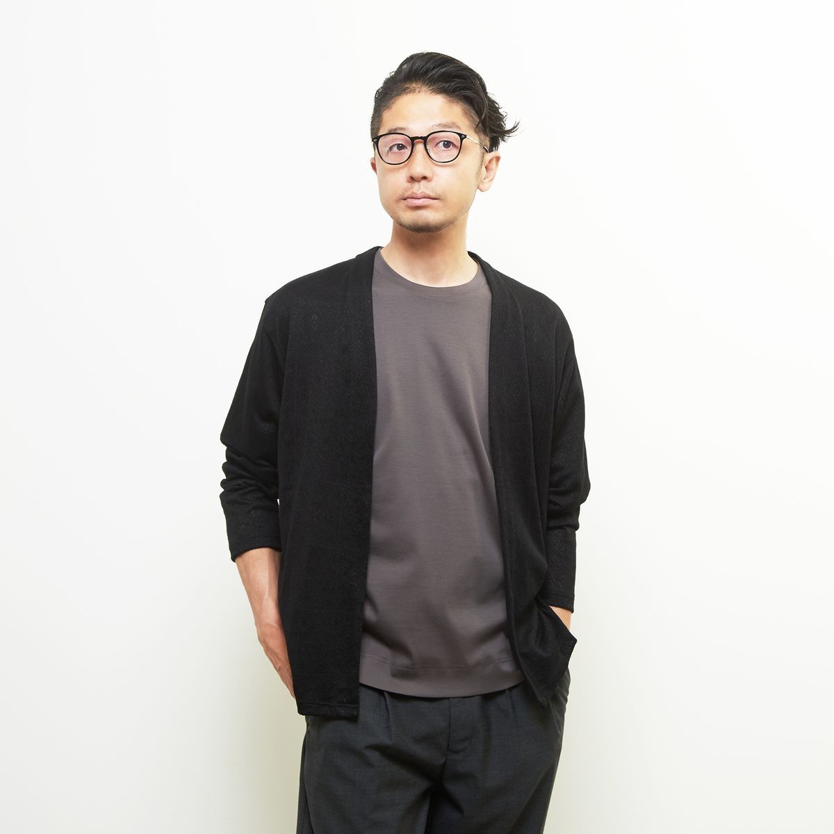ジャガードメッシュボタンレスカーディガン／メンズメルローズ（MEN'S MELROSE）