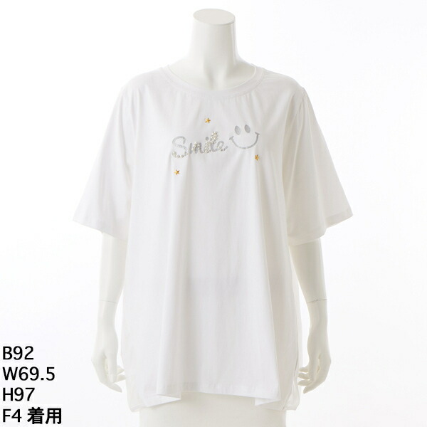 【大きいサイズレディース】スマイルキラキラロゴTシャツ｜ラメ×パールで華やかカジュアルスタイル／ターシャルビー（Tasha Ruby） 10,118円