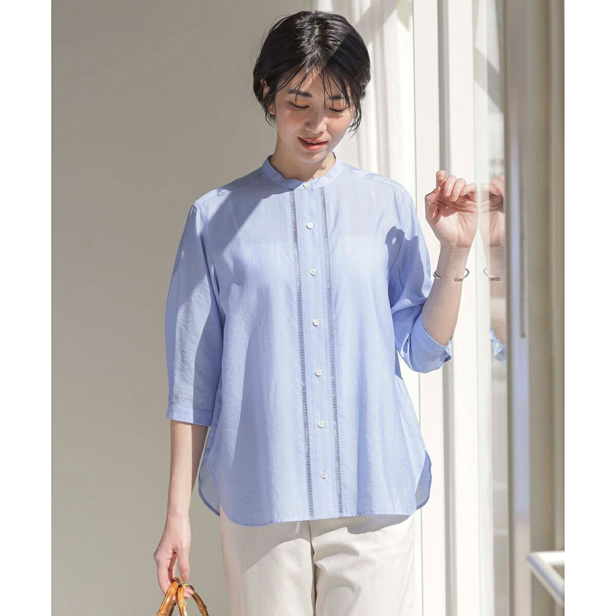 【WEB限定カラーあり・洗える】Sheer Vis リネン バンドカラー ブラウス／Ｊプレス（J.PRESS）｜丸井（マルイ）店