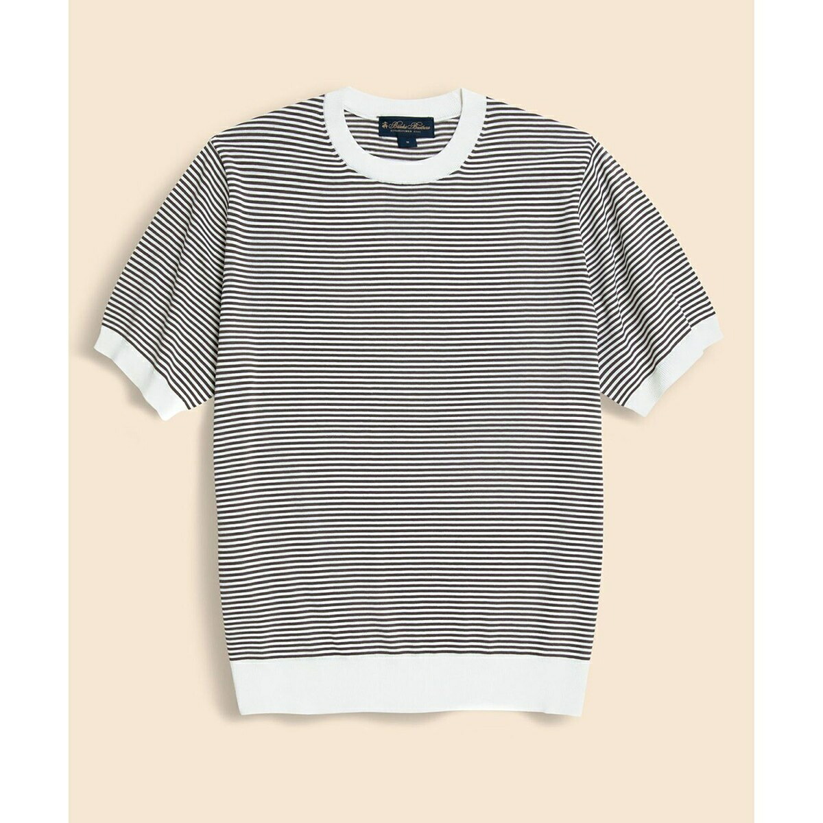 コットン／シルク　ストライプ　クルーネック　ショートスリーブセーター／ブルックスブラザーズ（Brooks Brothers）