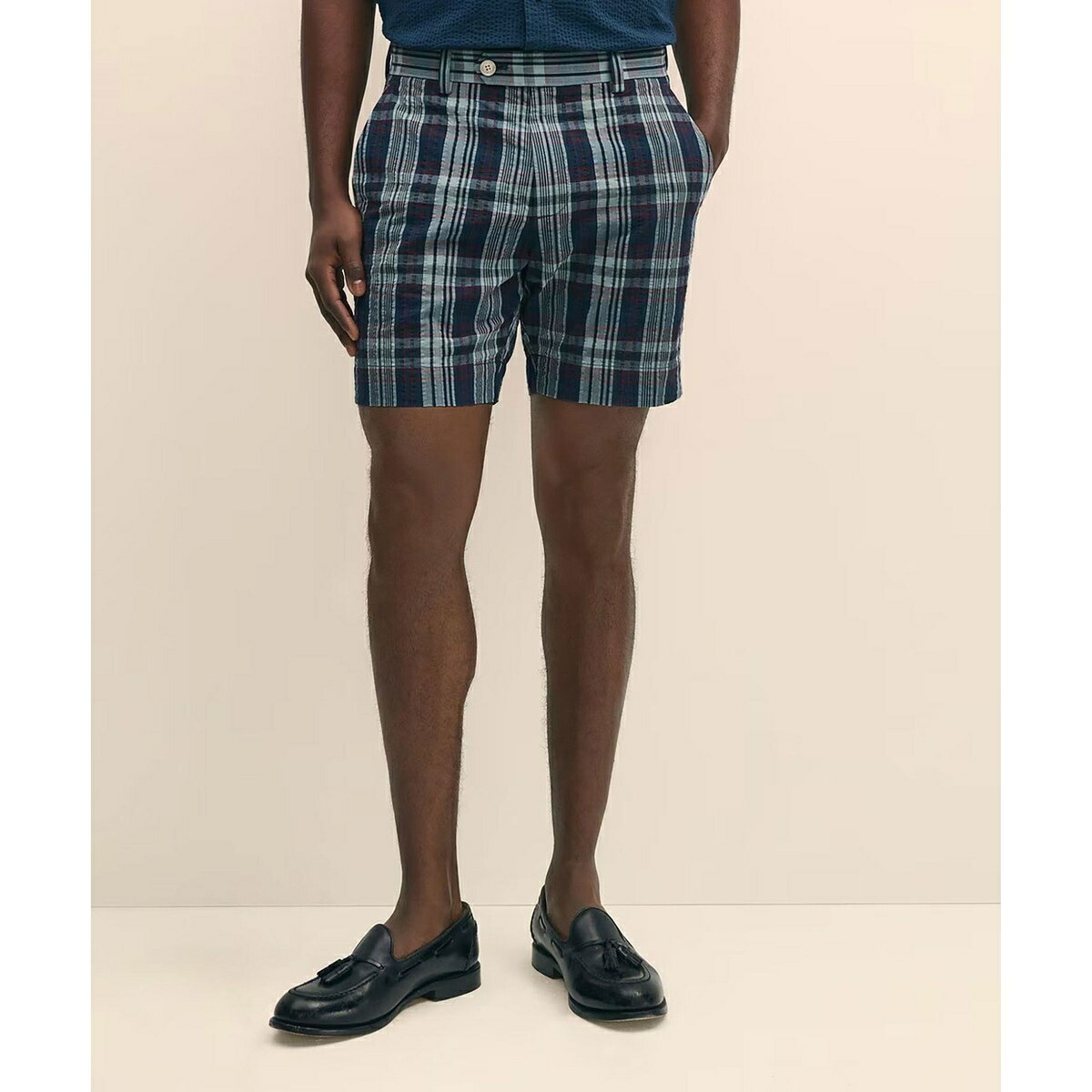 コットン　シアサッカー　マドラスチェック　プレーンフロント　7inショーツ／ブルックスブラザーズ（Brooks Brothers）