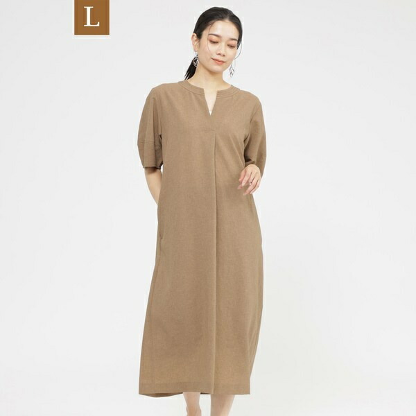 【L】【商品目録掲げる品】【人付き合い冷感】【UV打つ手】【ウォッシャブル】リネンライクタンブラーワンピース／エヴェックス バイ クリツィア（EVEX by KRIZIA） ワンピース-レディースファッション
