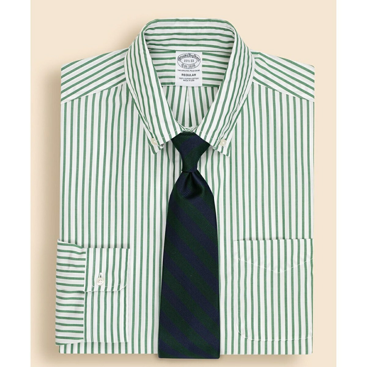スーピマコットン　ボールドストライプ　ドレスシャツ　Regular Fit　Made in USA／ブルックスブラザーズ（Brooks Brothers）
