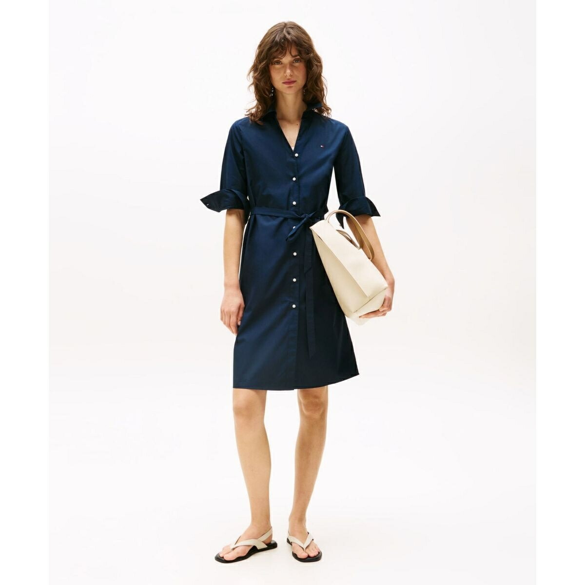 コットン3/4スリーブシャツワンピース／トミー ヒルフィガー（Tommy Hilfiger）