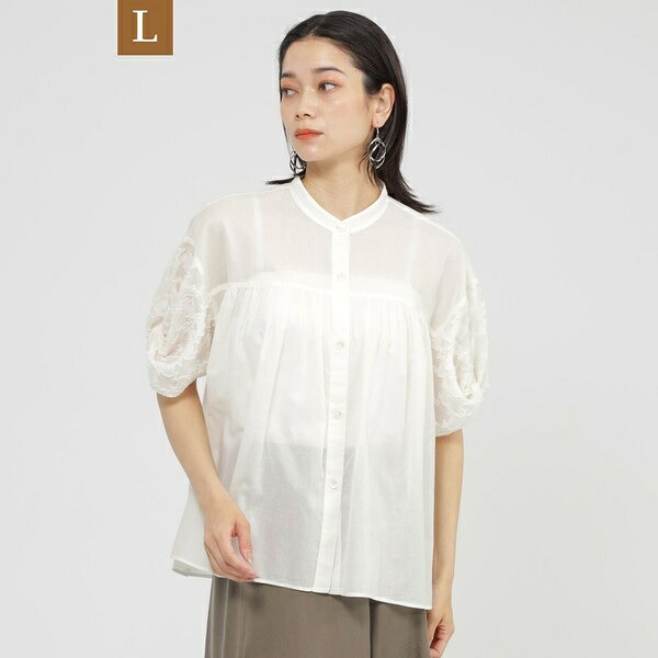 【L】【SANYO Style EDITION掲載】【ウォッシャブル】タイルジャカードコンビブラウス／エヴェックス バイ クリツィア（EVEX by KRIZIA）