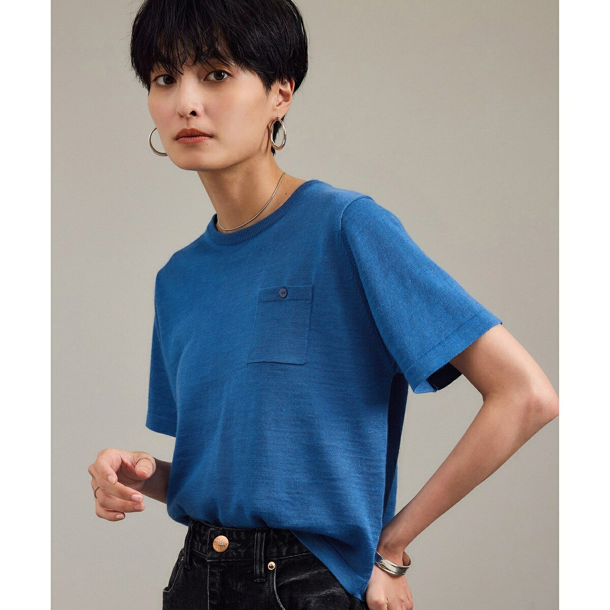 クロップドハーフスリーブリネンニット［ドライタッチ・洗える］／サロン アダム エ ロペ（SALON adam et rope' ）｜丸井（マルイ）店