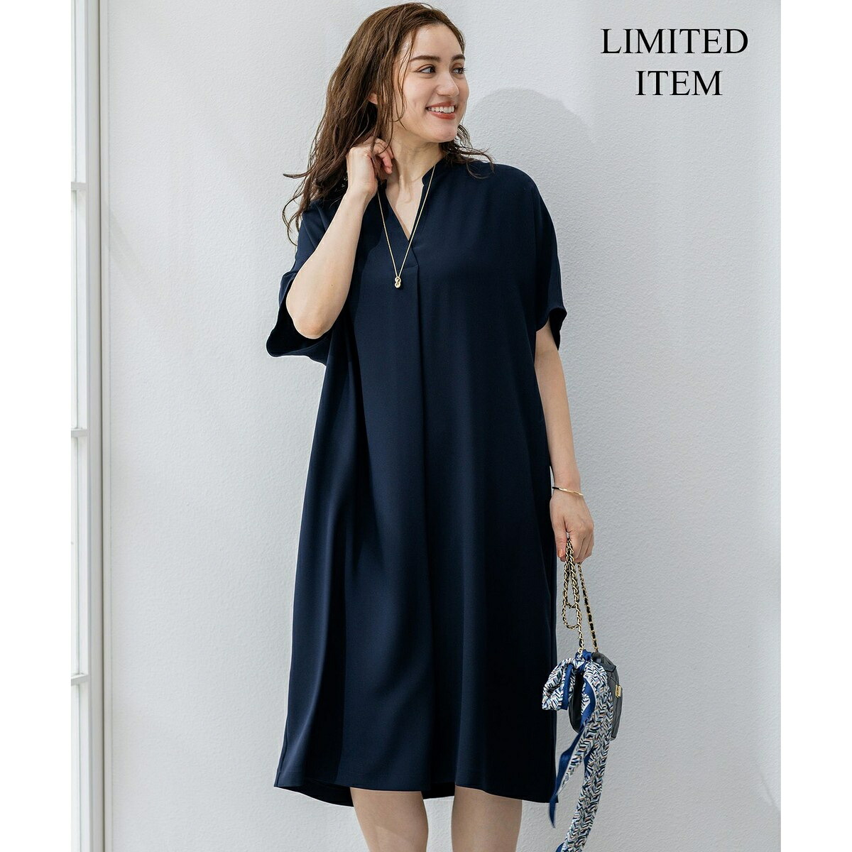 【Lサイズ限定/吸水速乾/UVカット/接触冷感/】ストレッチジョーゼット 半袖ワンピース／23区（23KU）