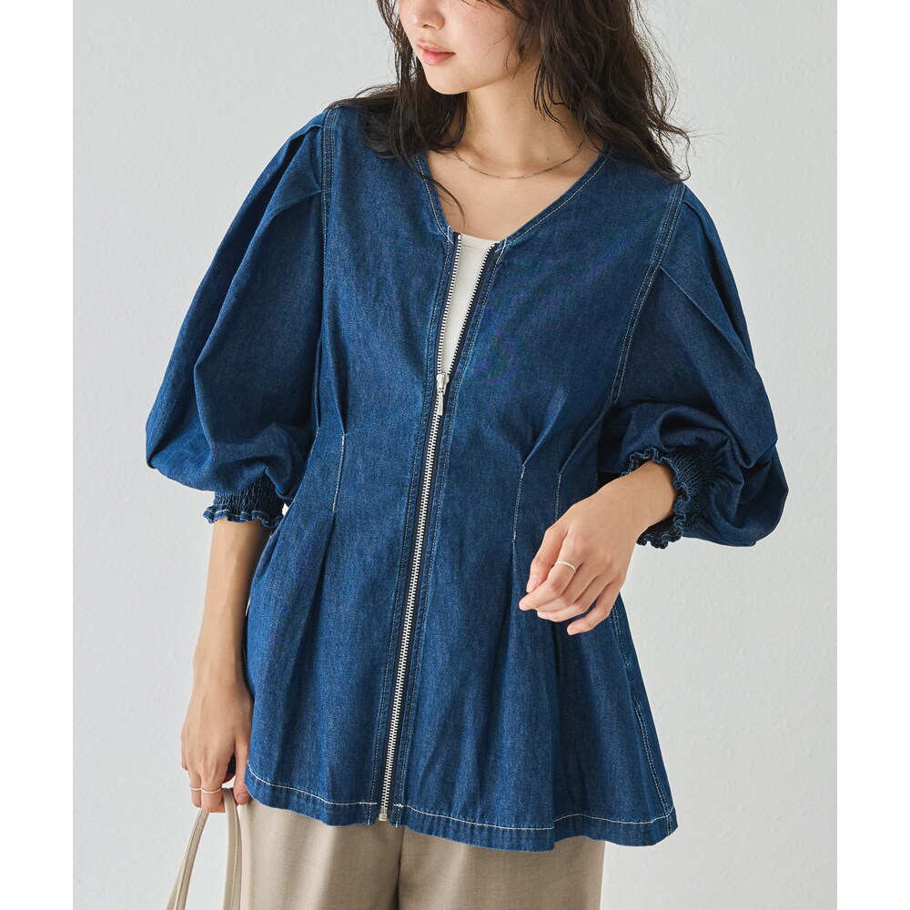 フロントファスナーデニムブラウス／ラビアンジェ（LAVEANGE） 5,940円