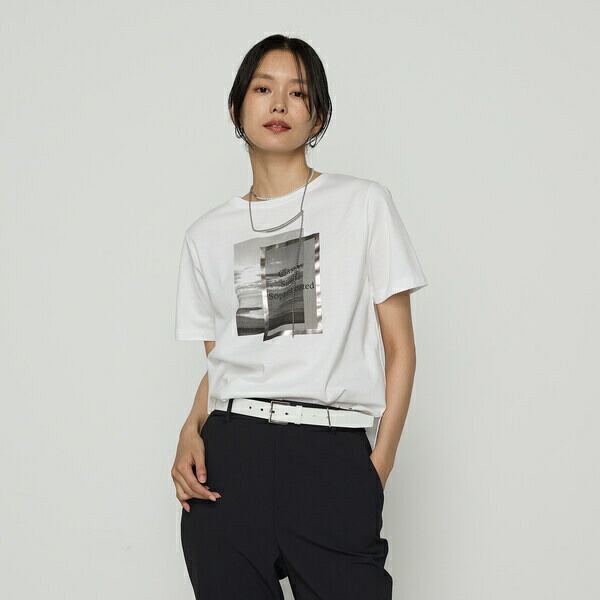 〔 TALL大いさ 〕 スーピマコットンポンチ 映し絵ティーシャツ／コムサ（COMME CA） Tシャツ・カットソー-トップス-レディースファッション