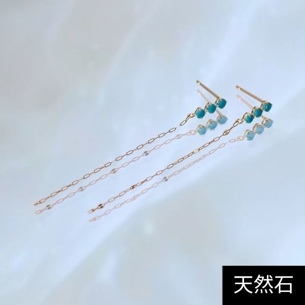 【K10】天然石ペタルチェーンピアス/モテピアス/ターコイズ/ジュピター(JUPITER)|丸井(マルイ)店