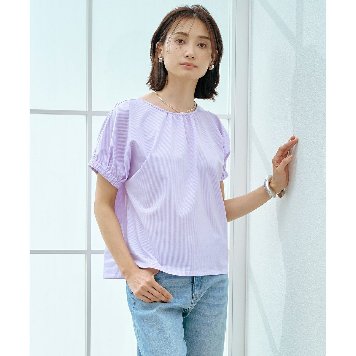 【WEB限定カラーあり・洗える】ストライプジャージー フレンチスリーブ カットソー／Ｊプレス（J.PRESS）