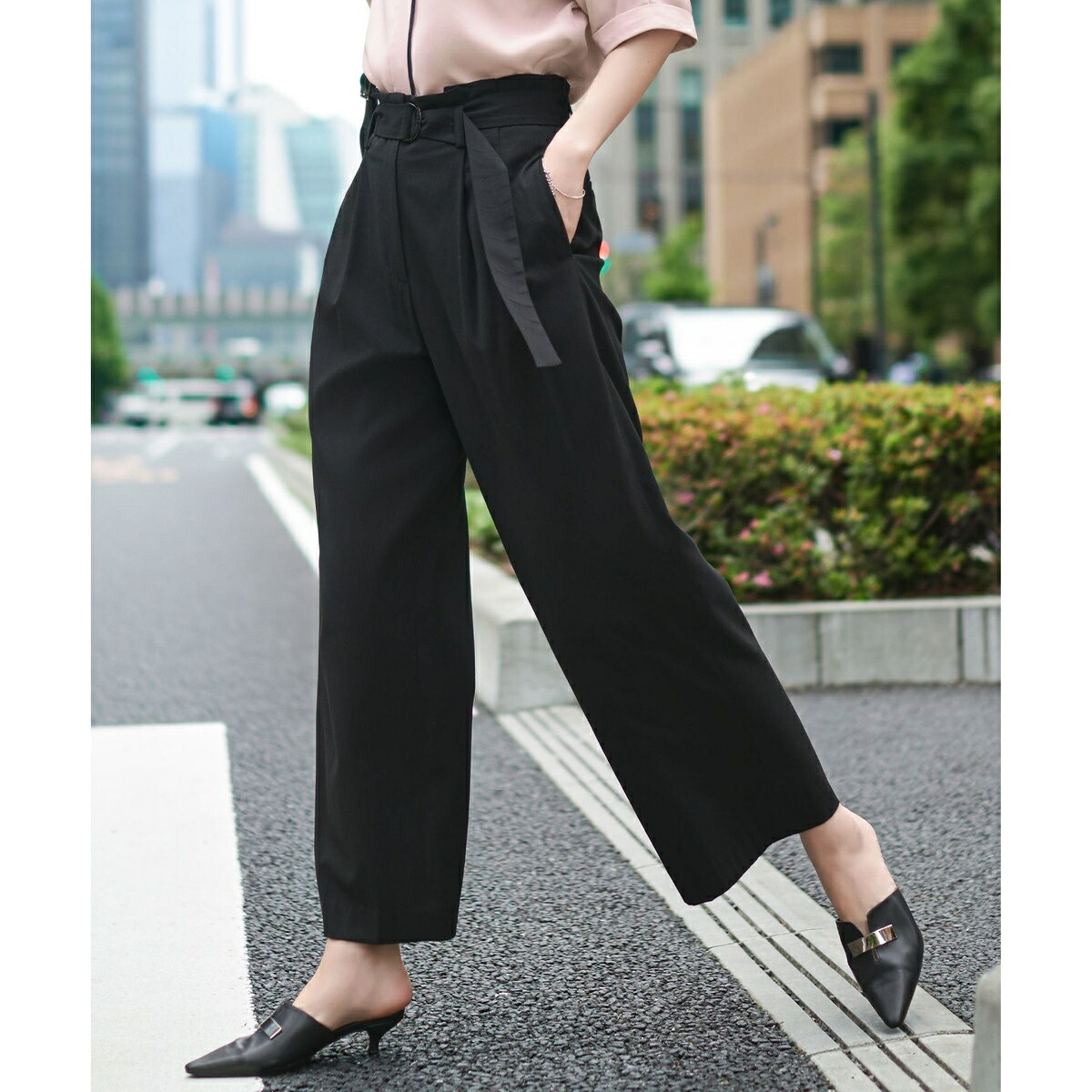【接触冷感・UVカット・洗える】 T/Rドライリネン ワイドストレートパンツ/ICB(ICB)|丸井(マルイ)店