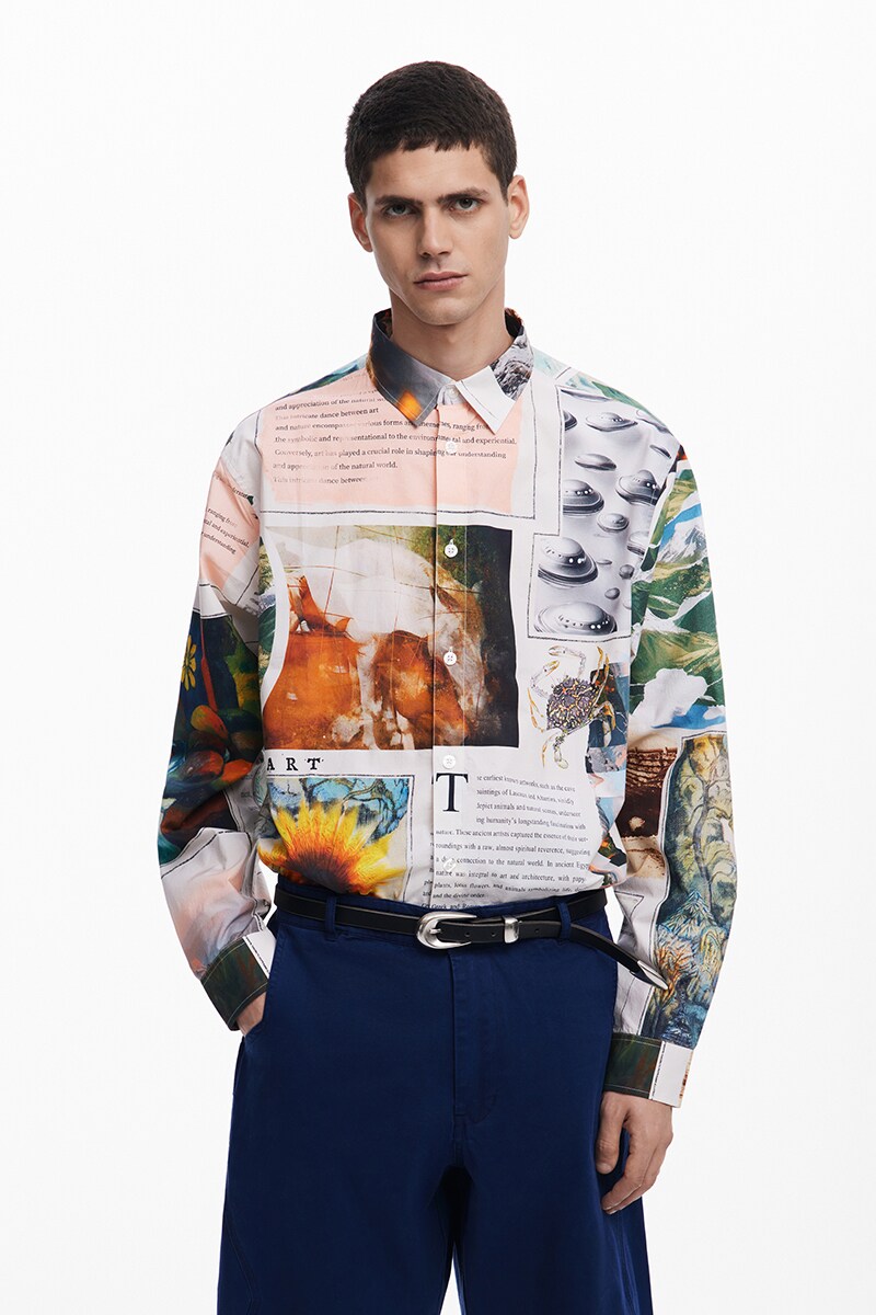 【4サイズ展開/S/XL】ニュースペーパー長袖シャツ／デシグアル（Desigual）