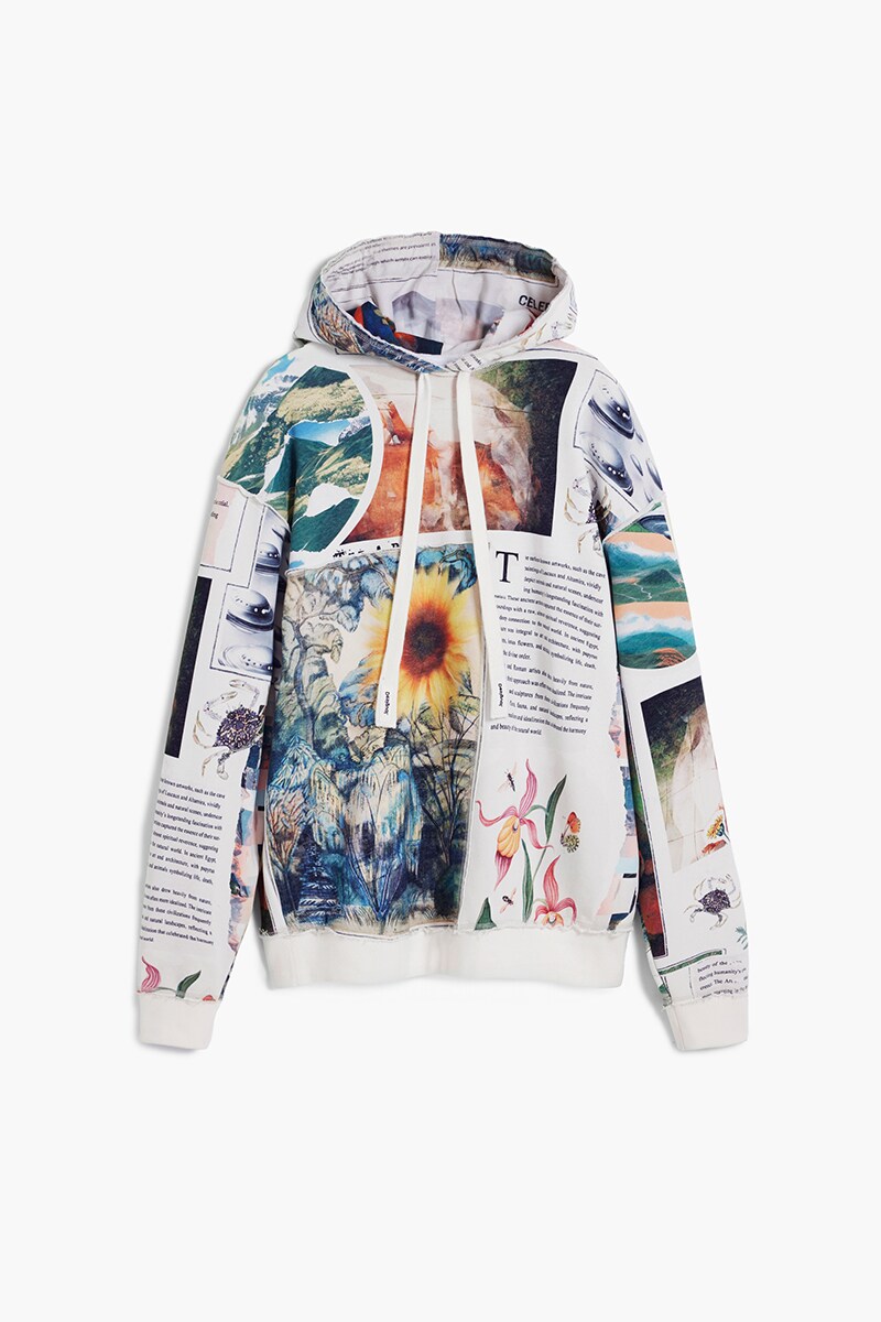 【4サイズ展開】ひまわり柄のフード付き アートコラージュフーディー／デシグアル（Desigual）
