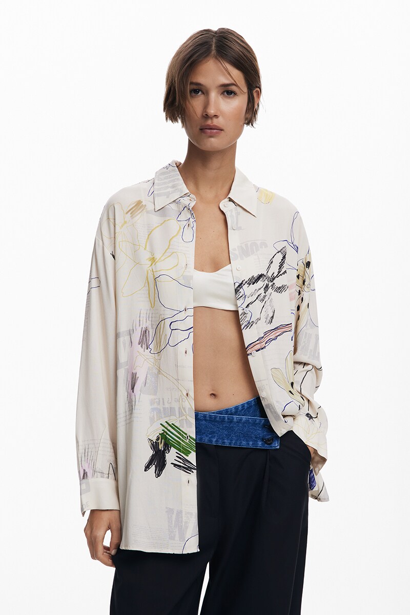 【5サイズ展開/XS/XL】コラージュ風のゆったりシャツ／デシグアル（Desigual）