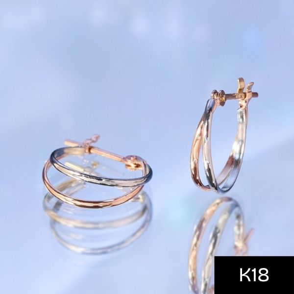 【K18PG、Pt900】ダブルラインコンビカラーフープピアス/金属アレルギー対応／ジュピター（JUPITER）