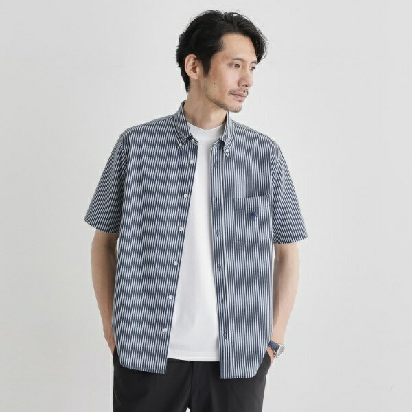 【COOL CITY WEAR】ストライプジャージ ボタンダウンシャツ 接触冷感／タケオキクチ（TAKEO KIKUCHI）