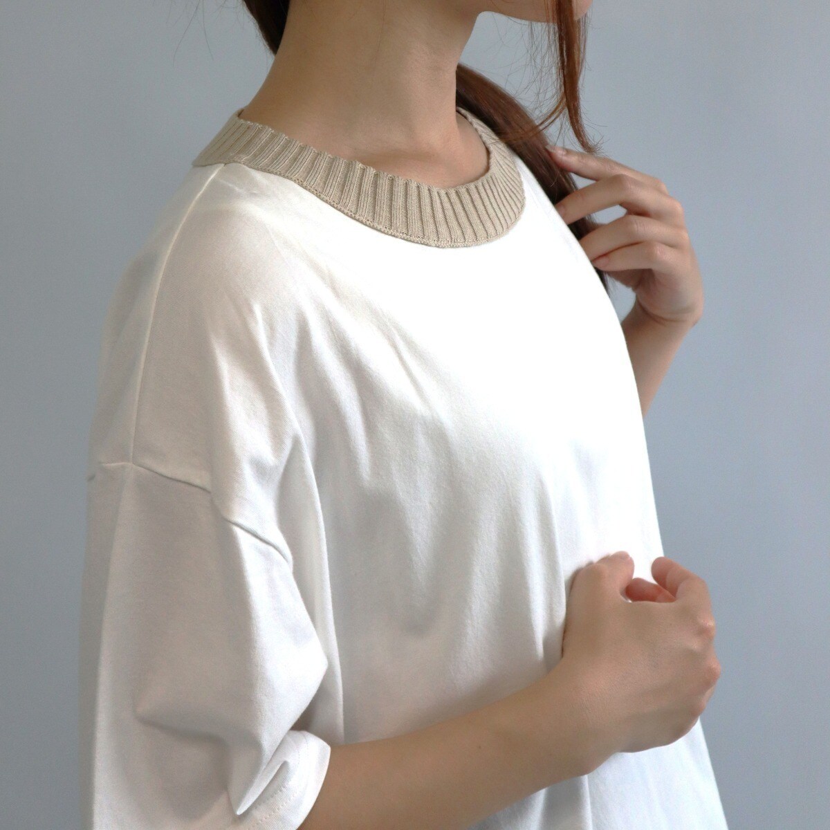 【etre relie】リブニット衿Tシャツ／エトレリー（etre relie）