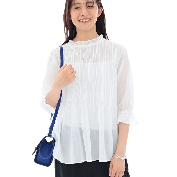 【洗えるコットン】ピンタックシアーブラウス／インディヴィ（INDIVI）