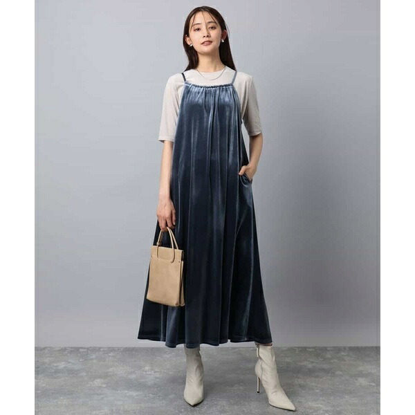 【トレンド/洗える】スノーベロア ショルダーストラップワンピース／MK ミッシェルクラン（MK MICHEL KLEIN ）