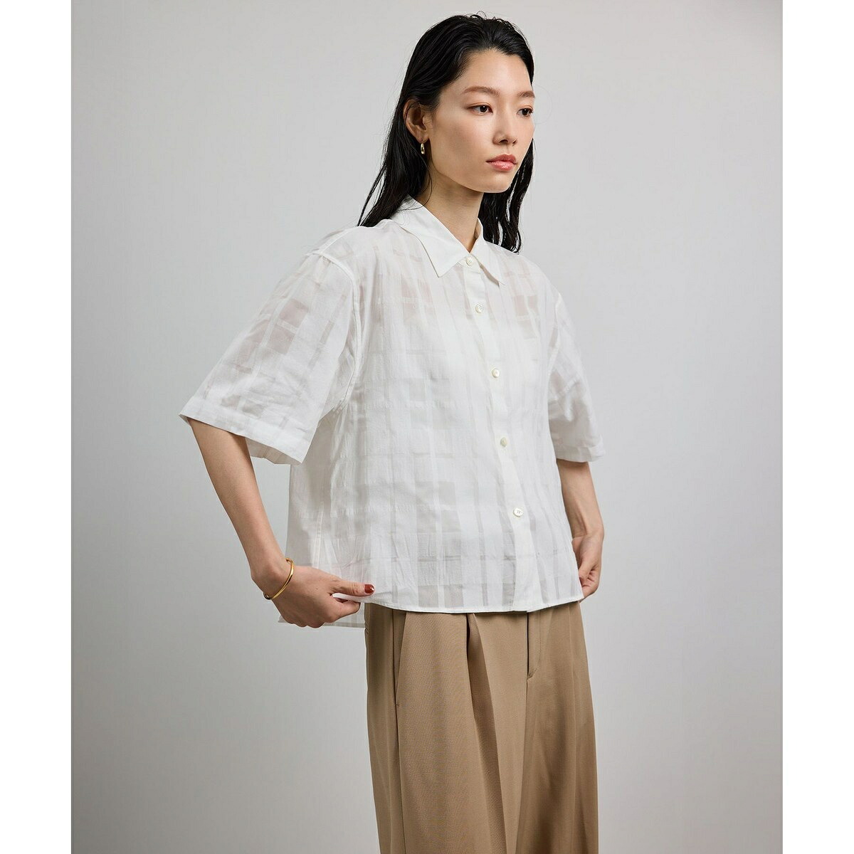 【洗える】シアーチェッククロップド5分袖シャツ/セットアップ対応／ロペ（ROPE'） 11,550円