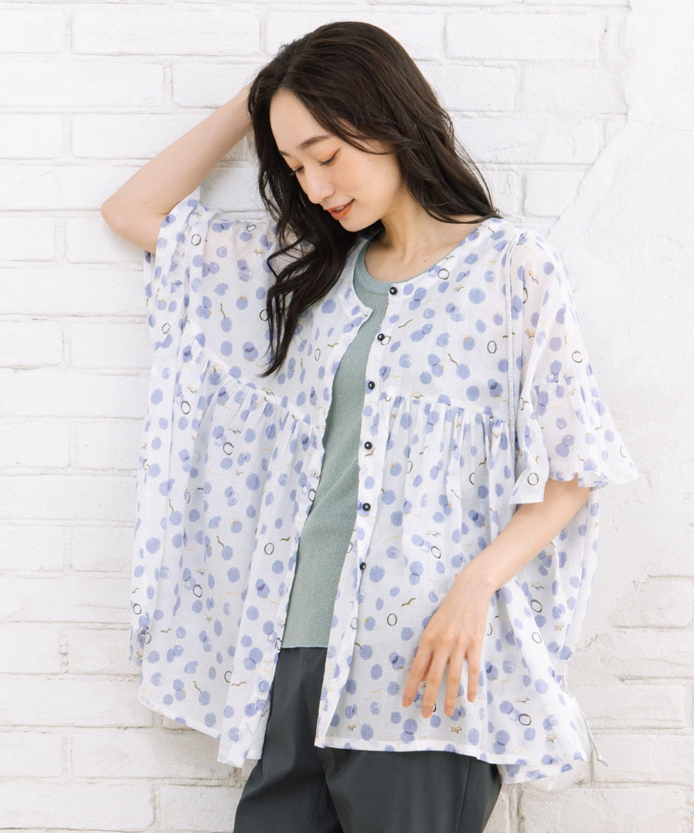 【馬鹿でかい大きさ】15号(3L) 鴎×水彩画点点刷り上げる2wayトップ／控え選手表どおり（sab street）