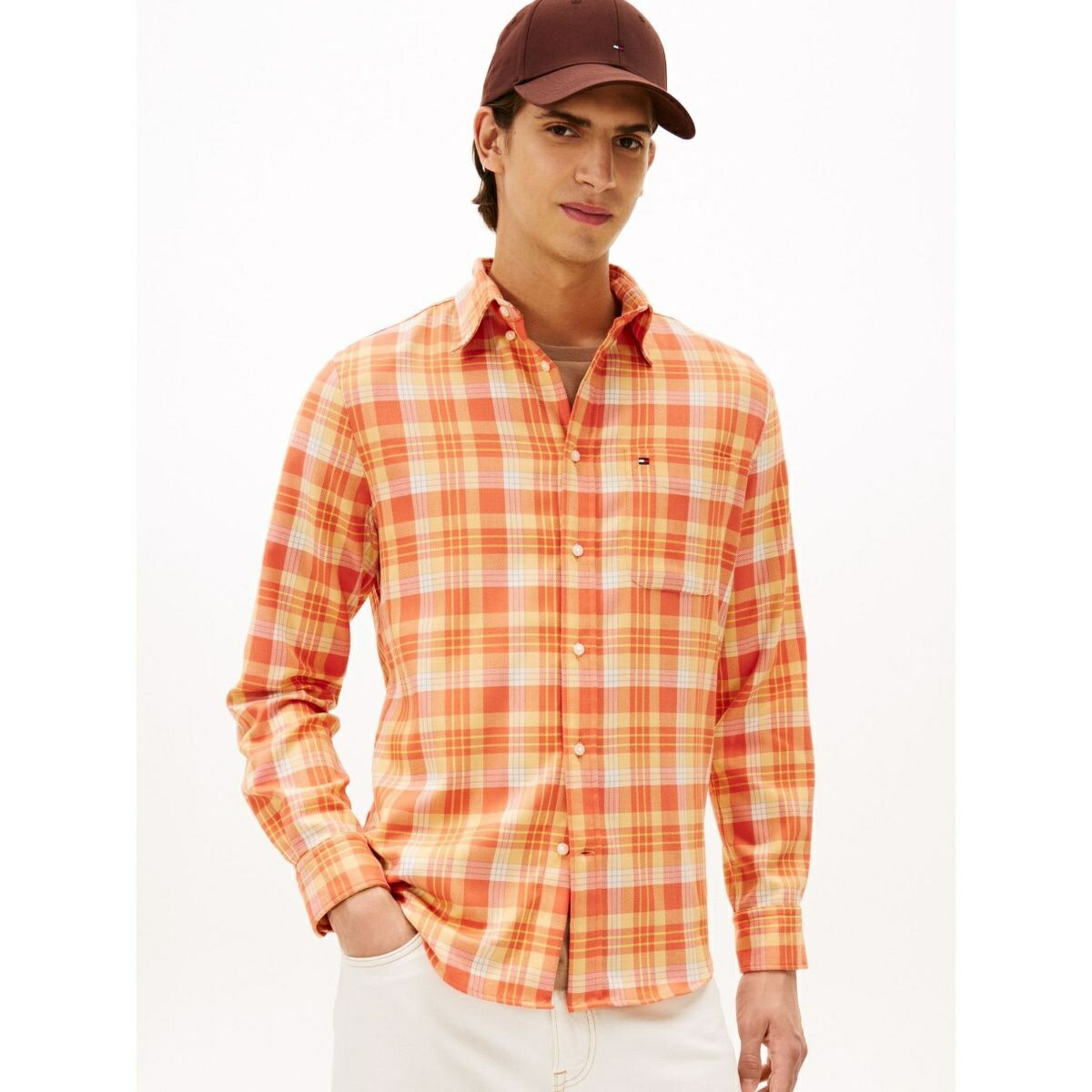 ソフトタッチブレンドチェックレギュラーフィットシャツ／トミー ヒルフィガー（Tommy Hilfiger）
