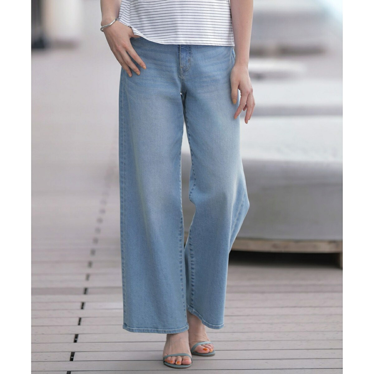 【洗える】BASIC STRETCH DENIM ワイド ストレート デニム／Ｊプレス（J.PRESS）