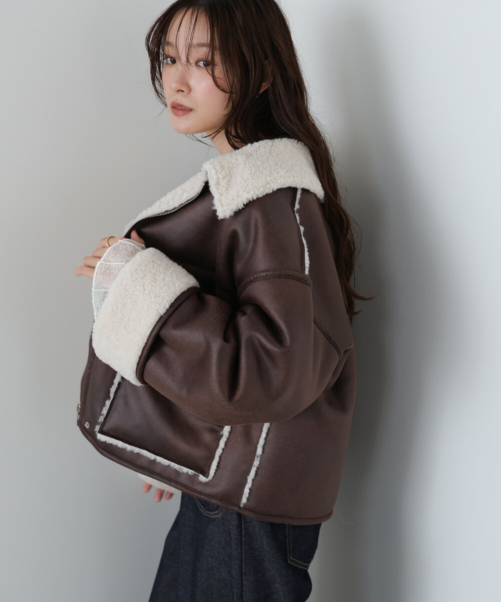 フェイクスエード×ボアボンディングムートンブルゾン／バブ（Bab）