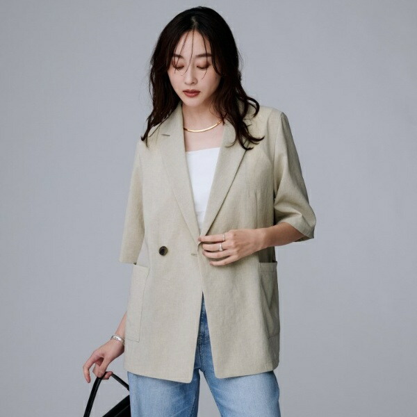 新品タグ付き♪アンタイトル 23SS リネン混 ダブルジャケット 半袖 手洗い可 楽天市場】【さらっと涼しげ／洗える】リネン混 ダブルブレスト