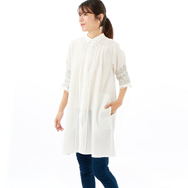 楽天市場】コットンローン＋シルケット天竺バードツリー刺繍ブラウス