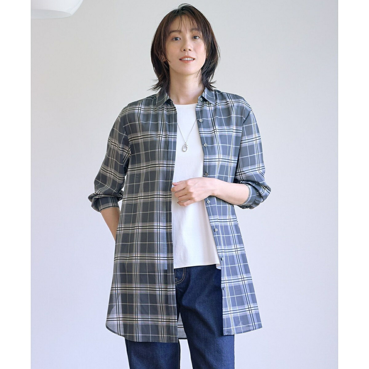 【WEB限定カラーあり・洗える】SOFT SHEER チェック ロング シャツ／Ｊプレス（J.PRESS）
