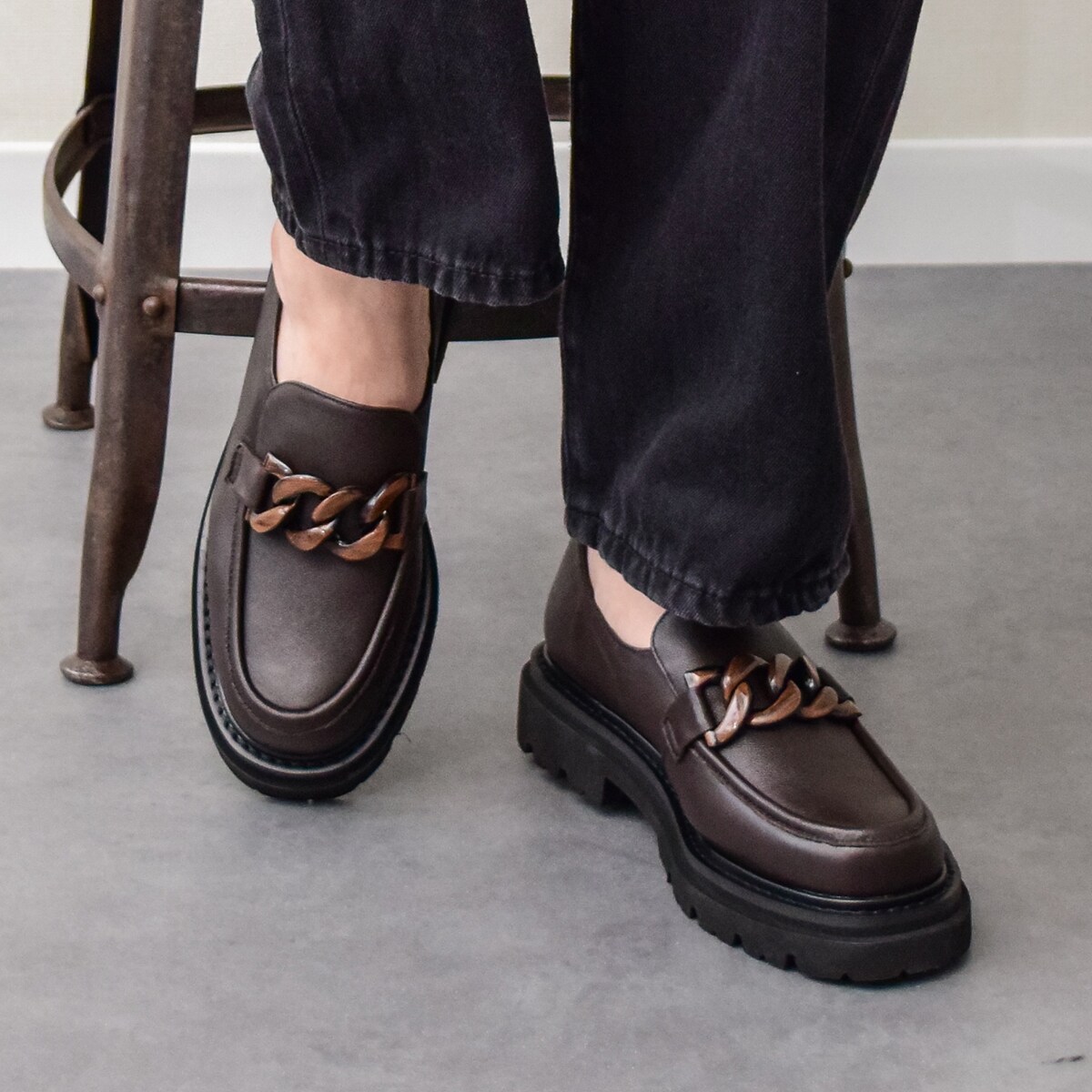 INTER-CHAUSSURES◆3.5cmヒール◆撥水厚底チェーンローファー／インターショシュール（INTER-CHAUSSURES）