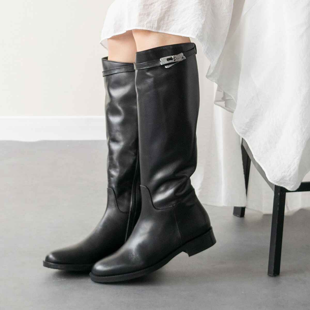 INTER-CHAUSSURES◆3.1cmヒール◆ラウンドトウローヒールロングブーツ／インターショシュール（INTER-CHAUSSURES）