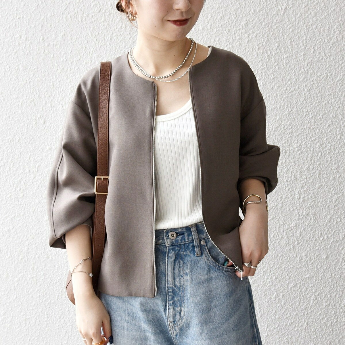 SHIPS any:〈洗い濯ぎ機能力のある〉ダブルはりつけ台 否色つや ジップ 上衣［NAVY BLUE］／シップス エニィ（SHIPS any）