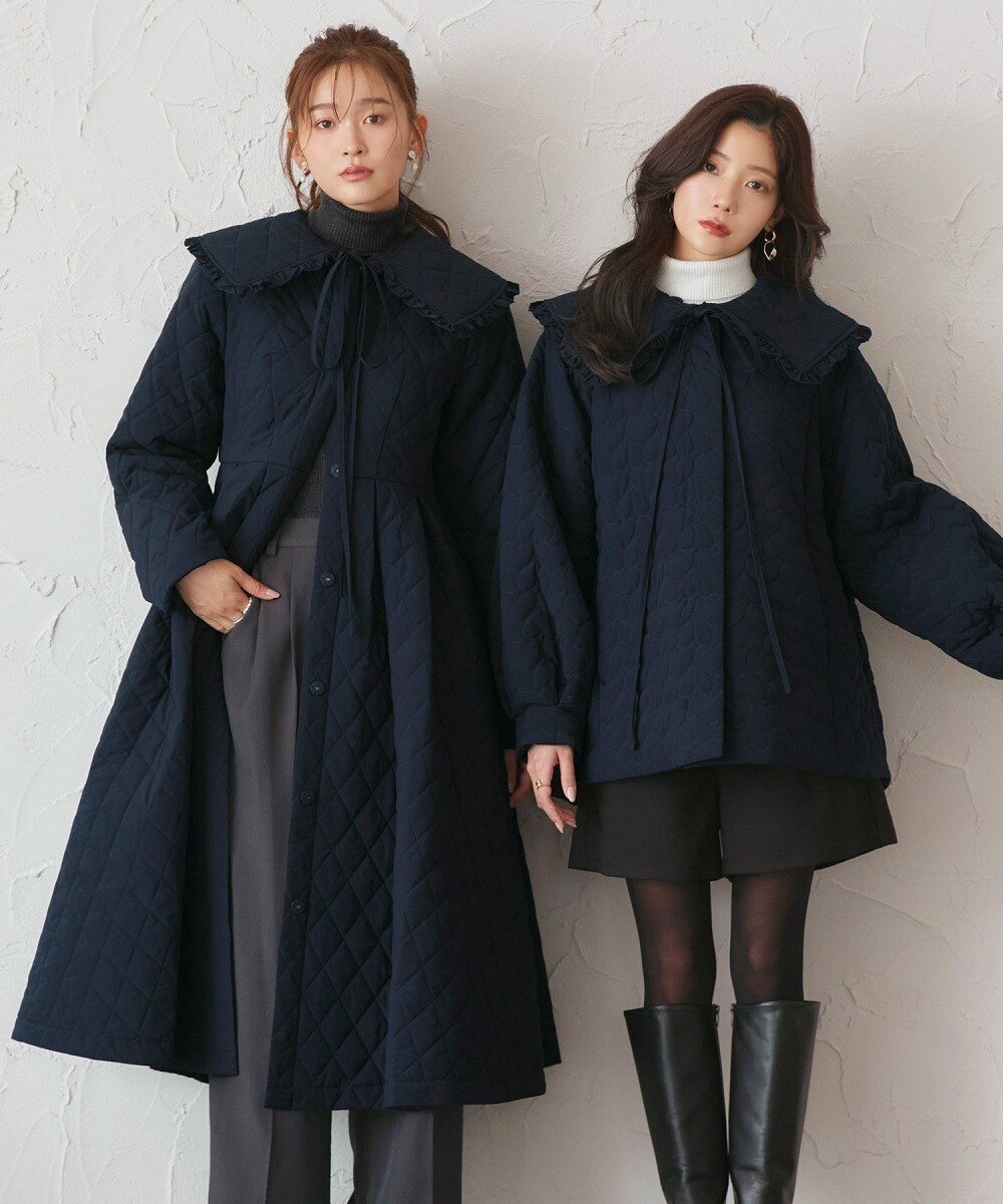 襟付き添い人太陽フレア中綿キルティング厚地の外套／ルイルエブティック（RUIRUE BOUTIQUE）