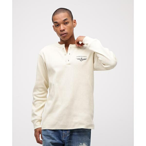 《直営店押さえる》HONEYCOMB WAFFLE HENRY NECK NAVAL T-SHIRT／アヴィレックス（AVIREX）