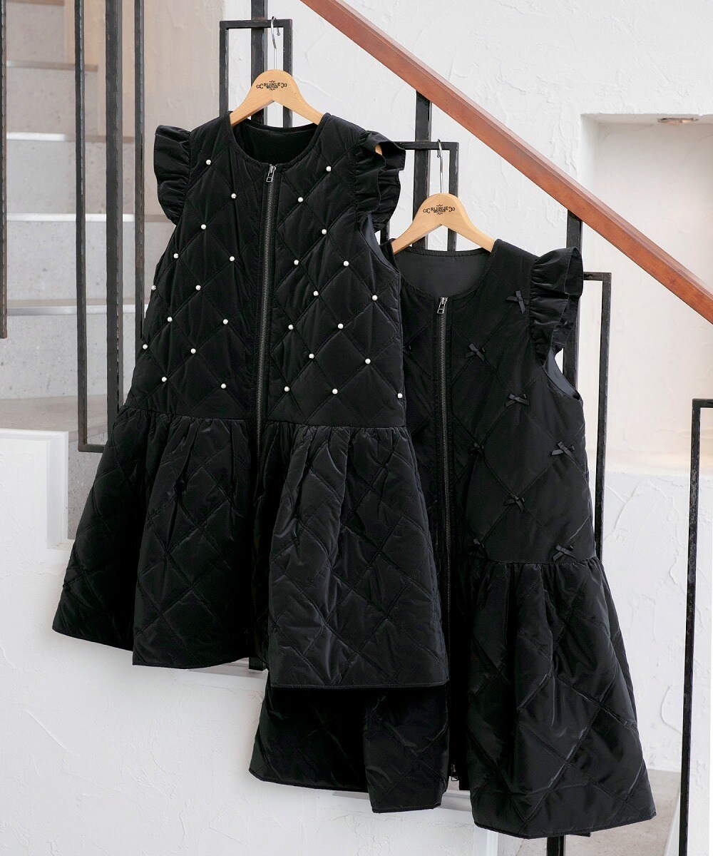 【グロスタフタ &times; サーモアリーナ】 洗えるキルティング ジレワンピース(パール/リボン)／ルイルエブティック（RUIRUE BOUTIQUE）｜丸井（マルイ）店 12,589円