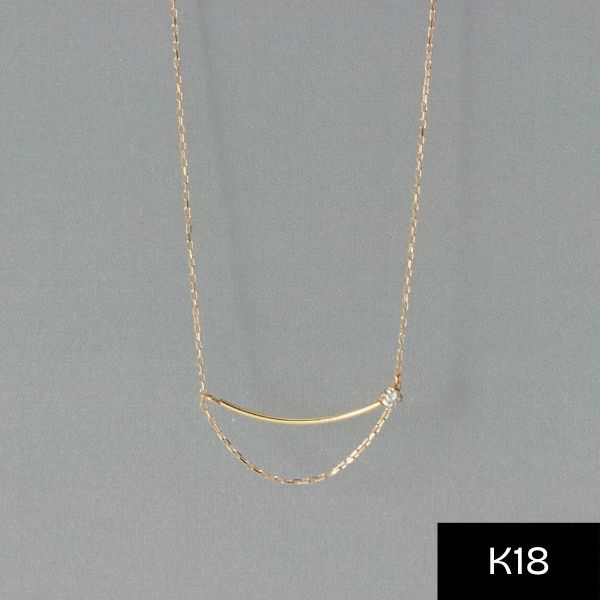 【K18】カーブラインダイヤモンドネックレス/金属アレルギー対応＜全長約40cm(調整可37cm）＞／ジュピター（JUPITER）