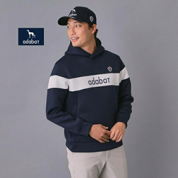 【新レーベル ADABAT NAVY】ブロッキングラインロゴフーディー／アダバット（adabat）