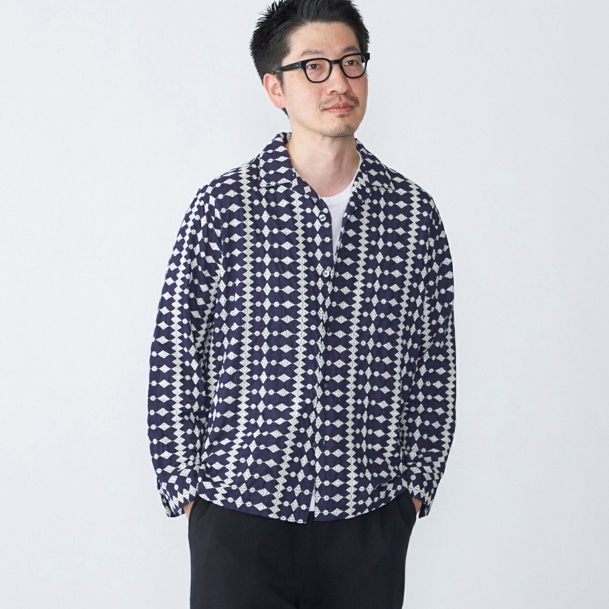 SHIPS: エンブロイダリー オープンカラー ロングスリーブ シャツ／シップス（SHIPS）