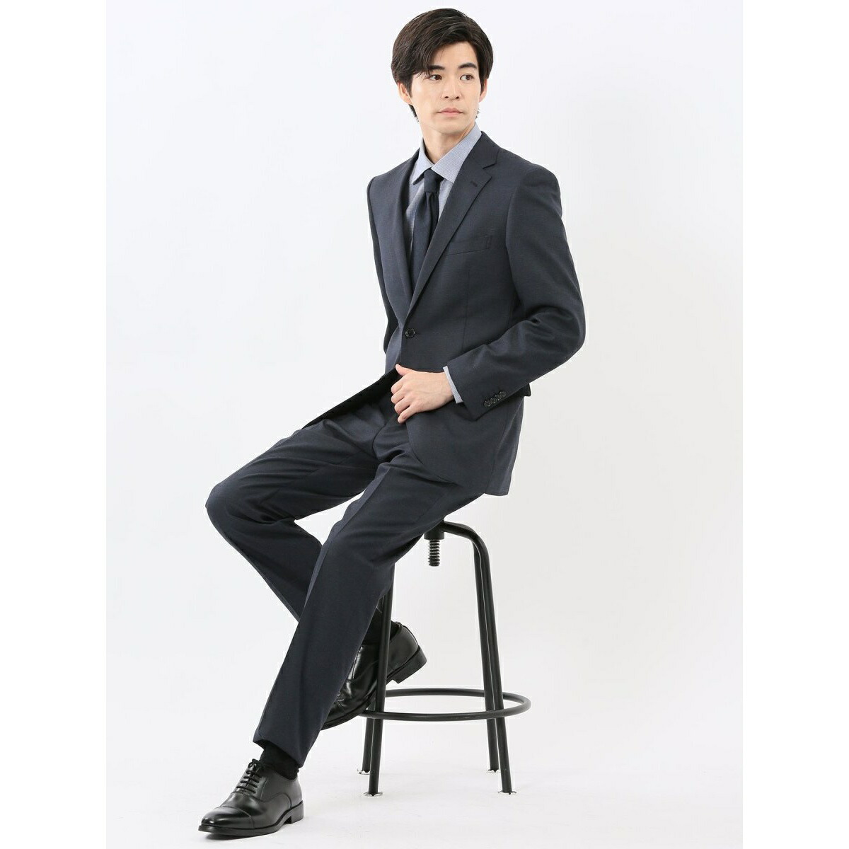 【ストレッチ ウォッシャブル】m.f.エディトリアル 2ボタン2ピース スーツ チェック紺／m.f.エディトリアル（m.f.editorial）