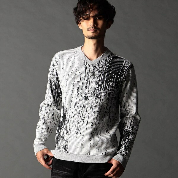 バーク風ジャカード Vネックプルオーバーニット／ニコルクラブフォーメン（NICOLE CLUB FOR MEN）