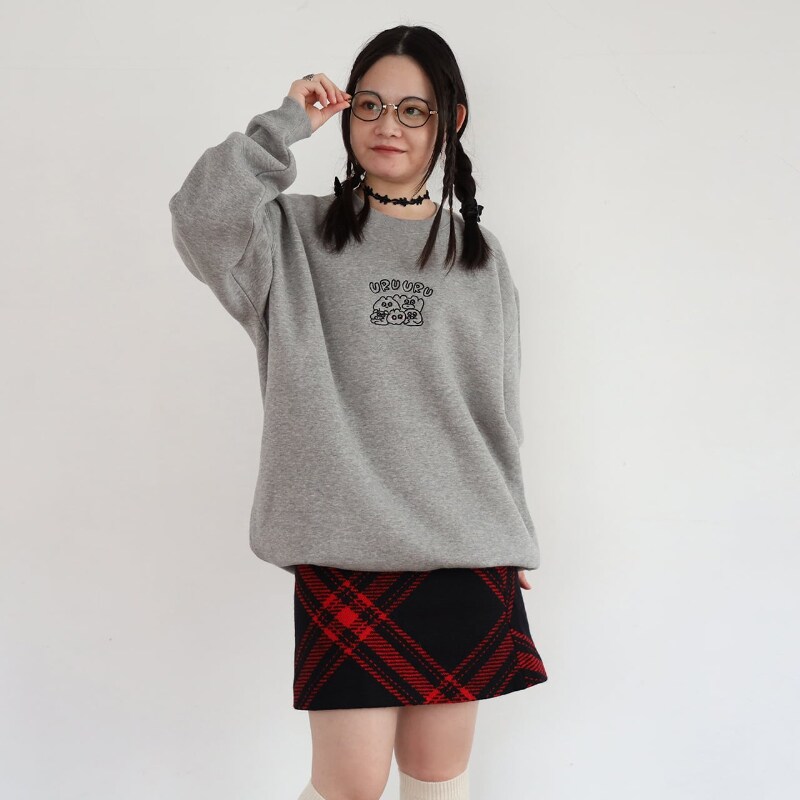 MK544　裏起毛URUURU刺繍トレーナー／ヘザーグレーM／もくもくちゃん（MokMokchan）