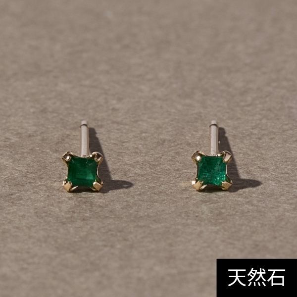 【K10】スクエアカットエメラルドスタッドピアス/天然石／ジュピター（JUPITER）｜丸井（マルイ）店