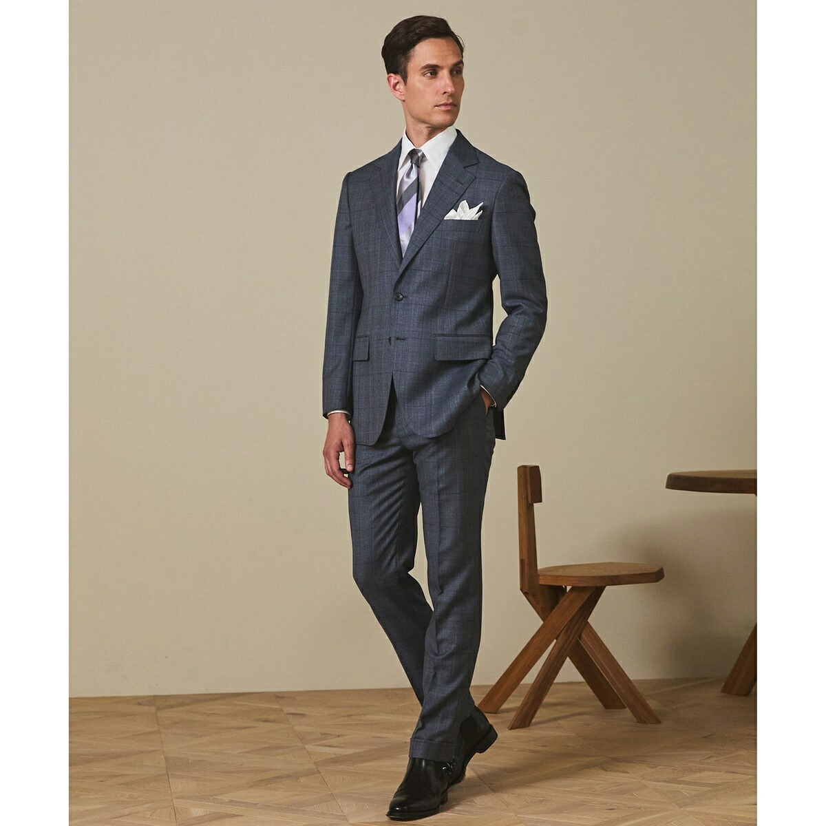 【ZEGNA/ゼニア】エレクタ 背広(サックスブルーチェック)／五大陸（gotairiku）